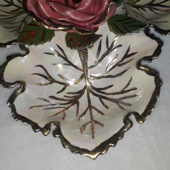 Irredecsint ceramic glazed rose candy/chip dish, unique handpainted vintage bowl - Picture 6 of 11